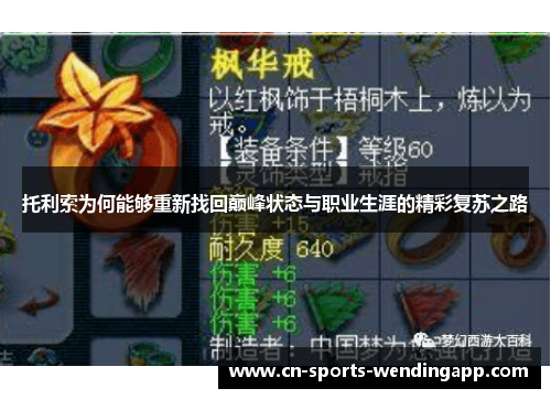 托利索为何能够重新找回巅峰状态与职业生涯的精彩复苏之路
