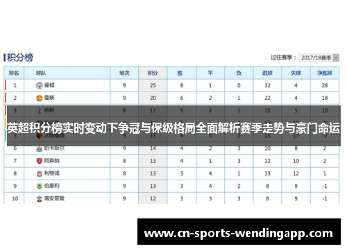 英超积分榜实时变动下争冠与保级格局全面解析赛季走势与豪门命运