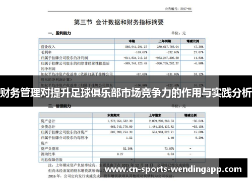 财务管理对提升足球俱乐部市场竞争力的作用与实践分析